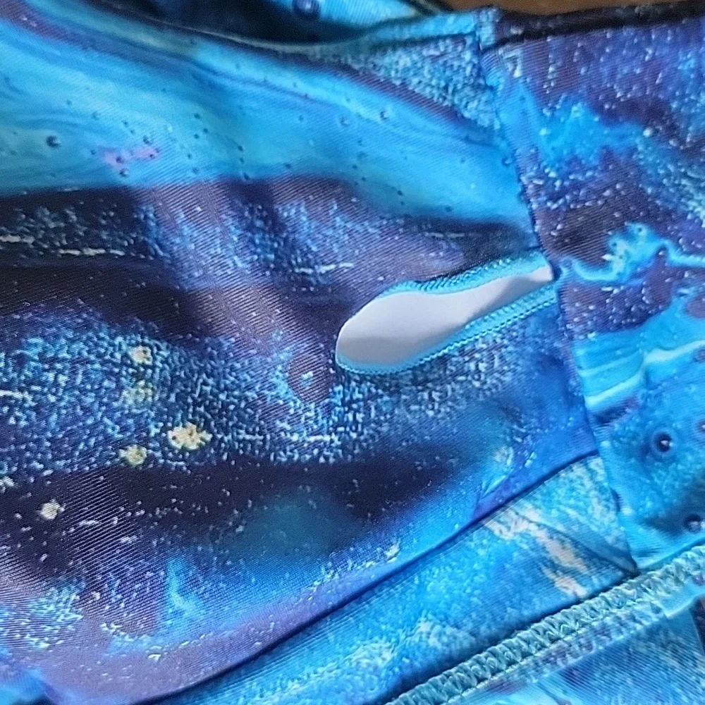 ZAFUL Lapis Blue Ocean Print Sporty Cutout Top High Cut‎ Leg Bikini Swimsuit M 6